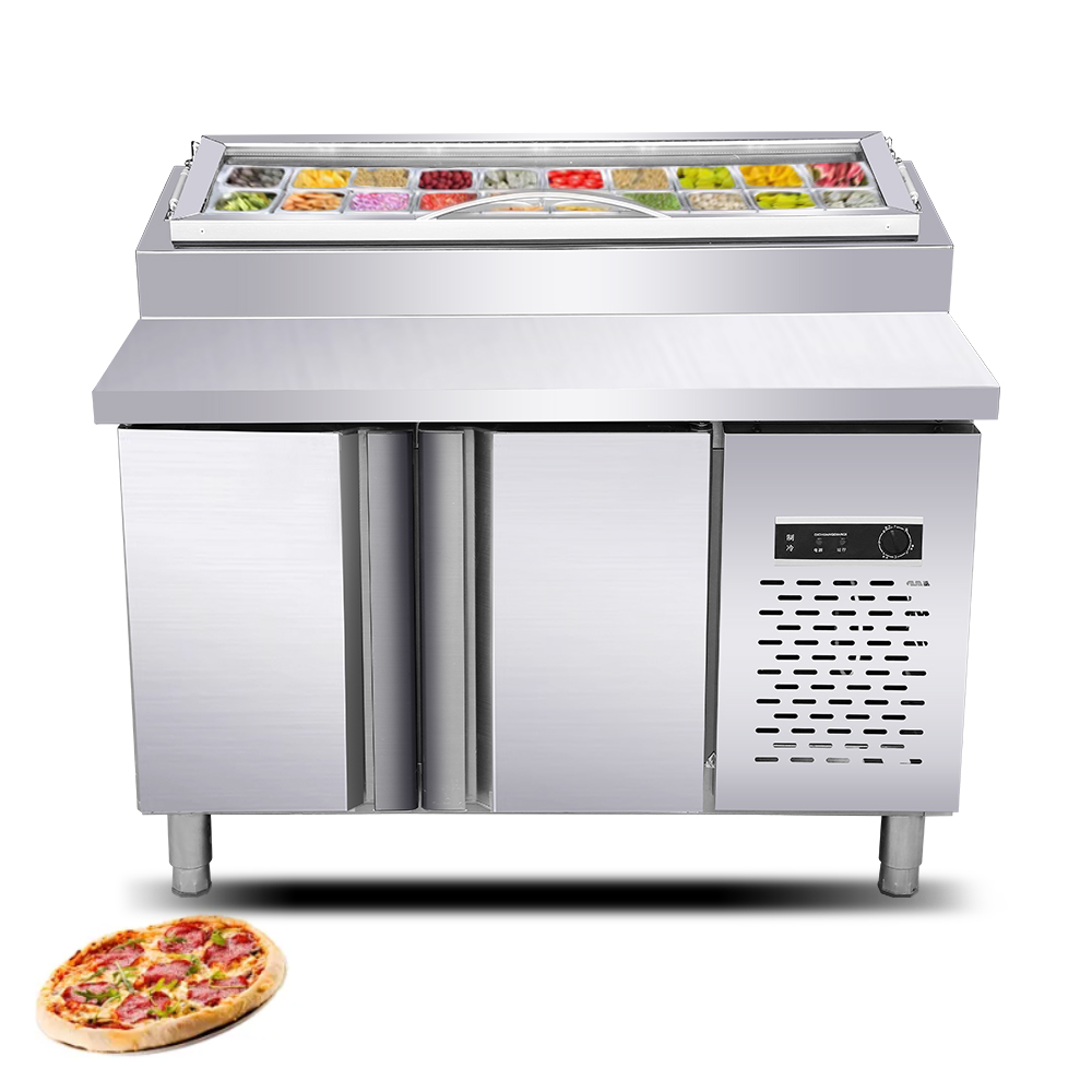 Business Refrigerated Pizza Sandwich Prep Desk - Countertop Salad Fridge Tools for Meals Preparation