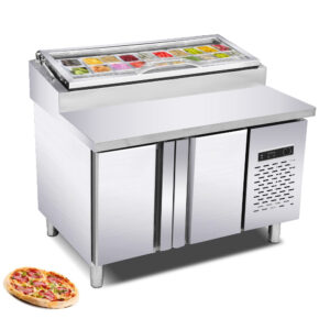 Business Refrigerated Pizza Sandwich Prep Desk – Countertop Salad Fridge Tools for Meals Preparation