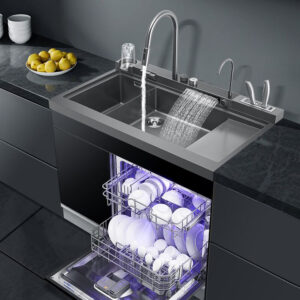 Premium Multifunctional Waterfall Kitchen Faucet with 304 Stainless Metal Sink and Dishwasher Compatibility